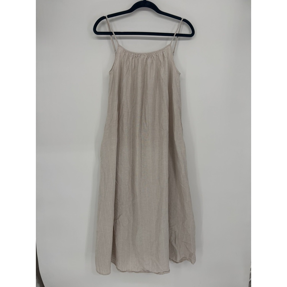 Aritzia The Group  WellBeing Striped  Linen dress sIze Small in Tan